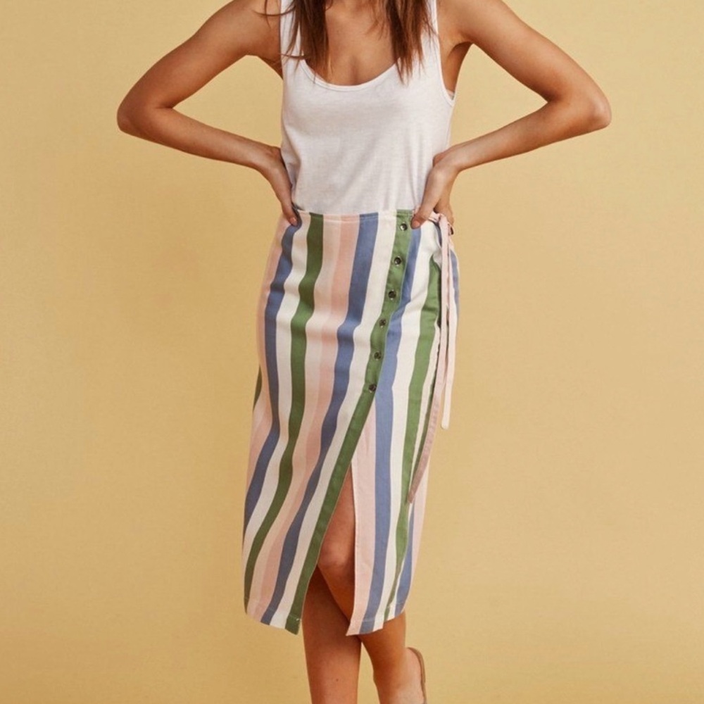 Marine Layer Striped Midi Wrap Skirt